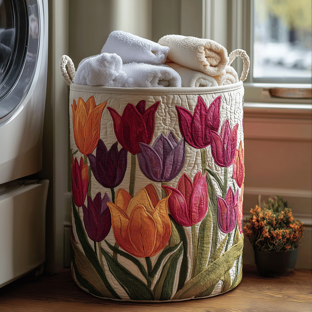 Tulip Joy quilted laundry basket