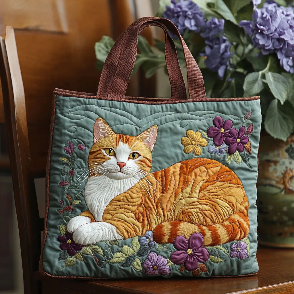 Orange Cat quilted tote bag