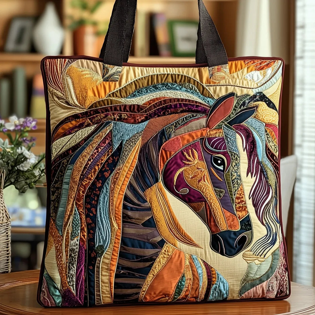 Mosaic Horse quilted tote bag