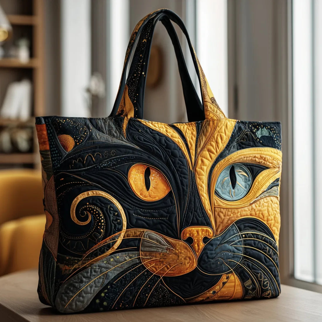 Mystic Cat quilted tote bag