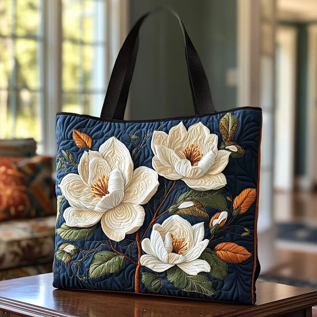 Delicate Magnolia quilted tote bag