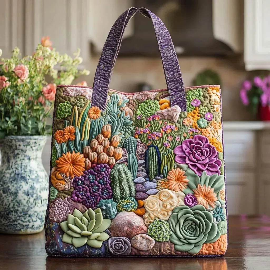 Succulent Garden quilted tote bag