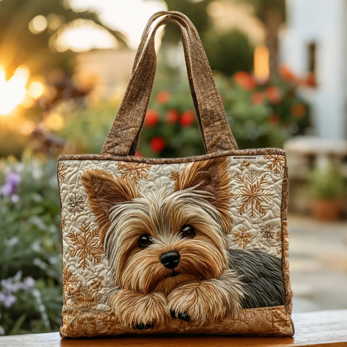 Adorable Yorkie quilted tote bag