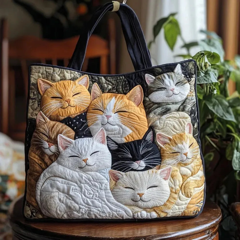 Sleeping Kittens quilted tote bag