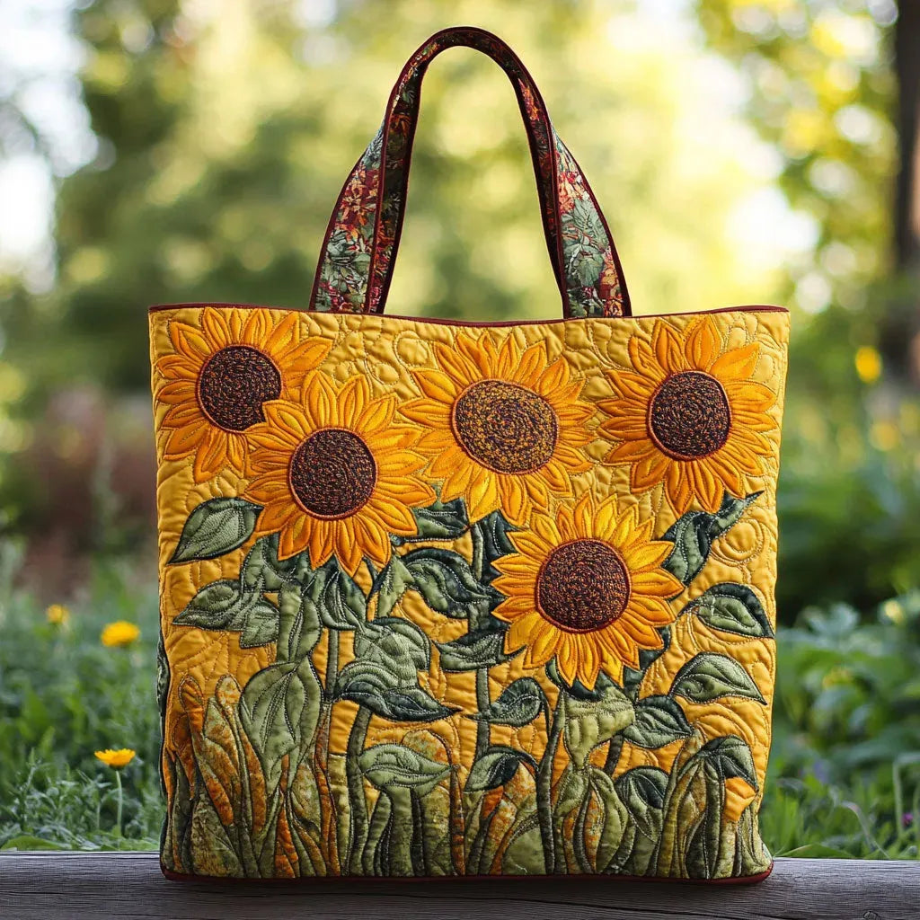 Classic Sunflowers quilted tote bag