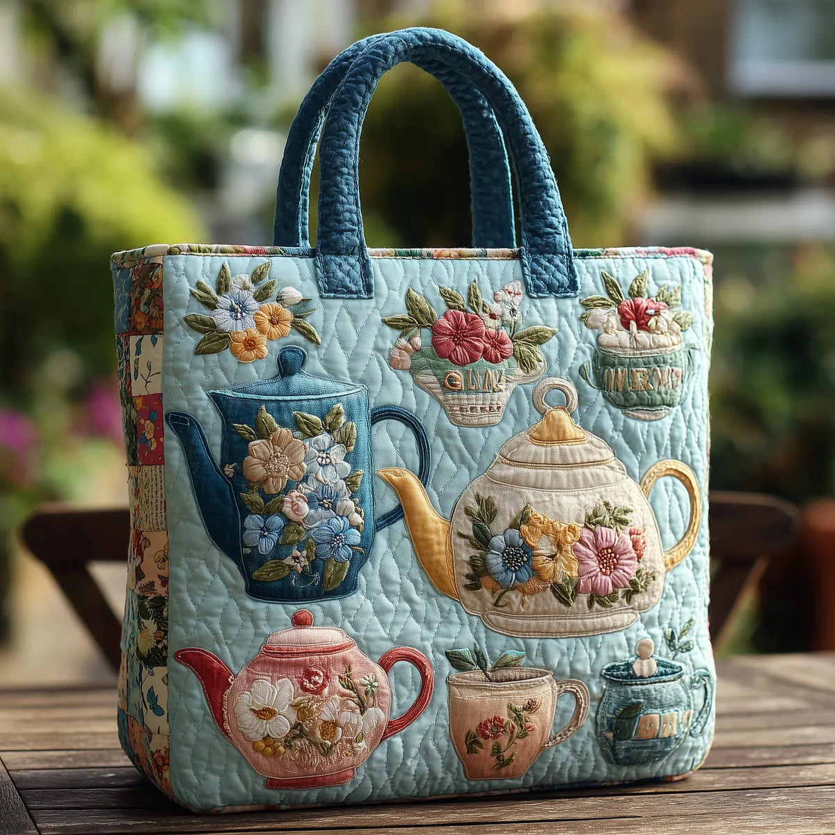 Floral Garden quilted tote bag