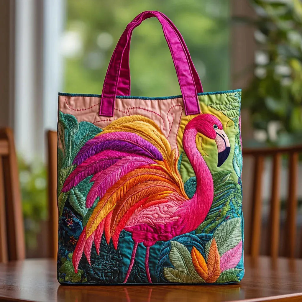 Rainbow Flamingo quilted tote bag