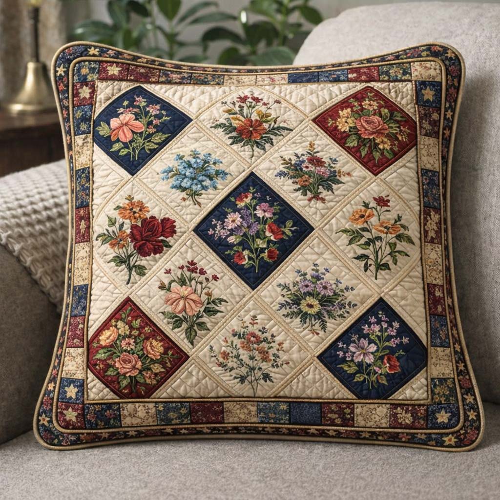 Meadow Blooms Patchwork Quilted Pillow Case