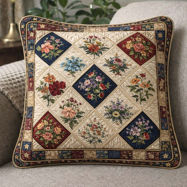 Meadow Blooms Patchwork Quilted Pillow Case