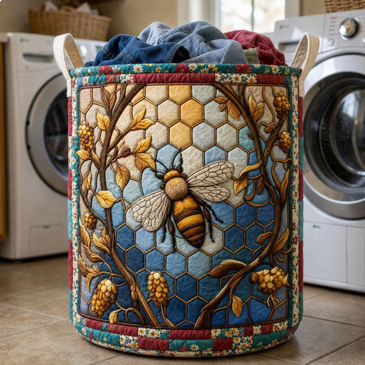 Honeycomb Vine Bee Quilted Laundry Basket