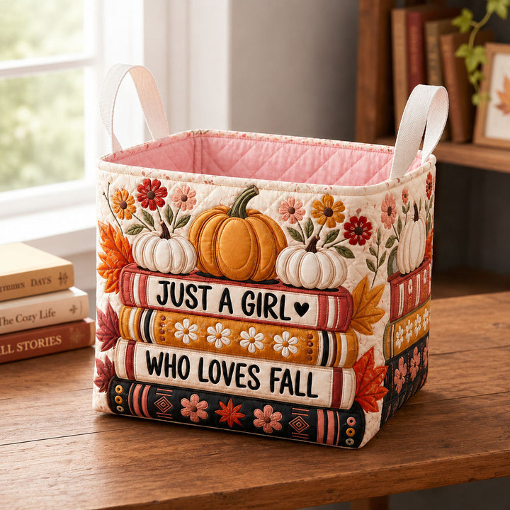 Fall Reading Charm Quilted Storage Basket