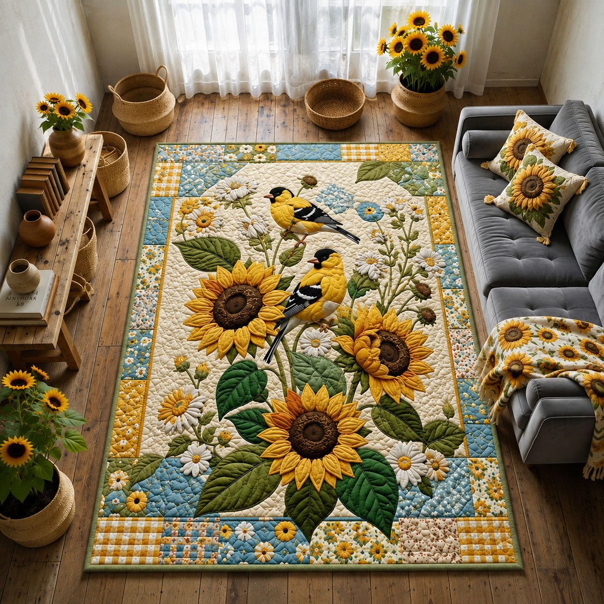 Sunflower Bird Garden Area Rug