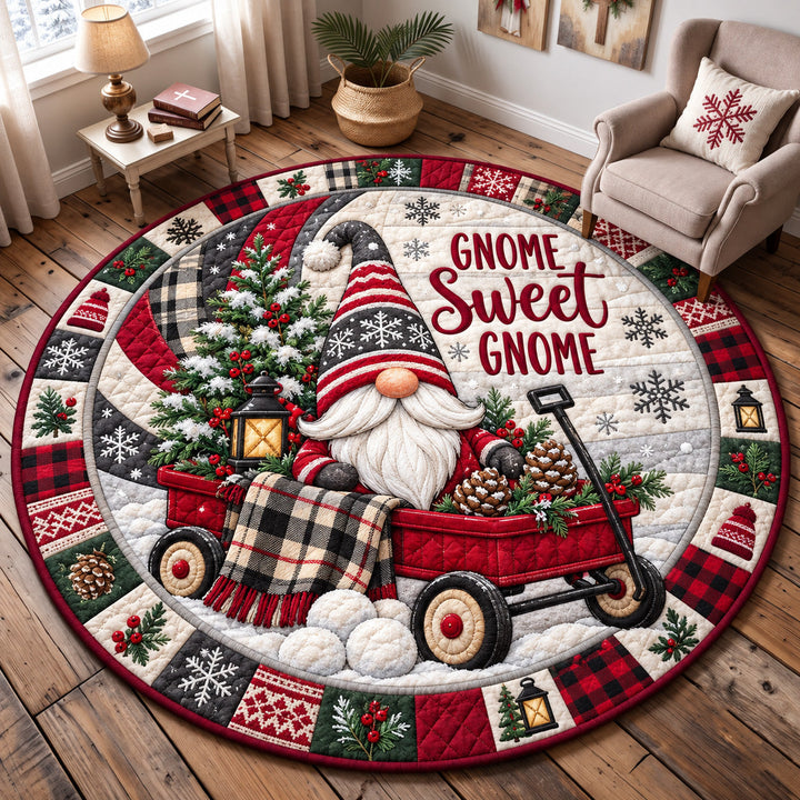 Gnome Sweet Gnome Round Quilted Rug