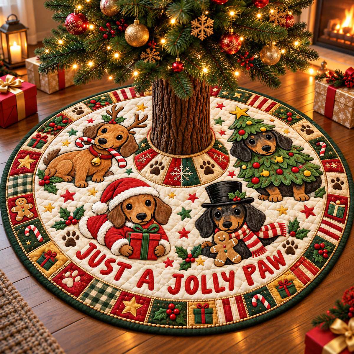 Jolly Paw Christmas Quilted Christmas Tree Skirt
