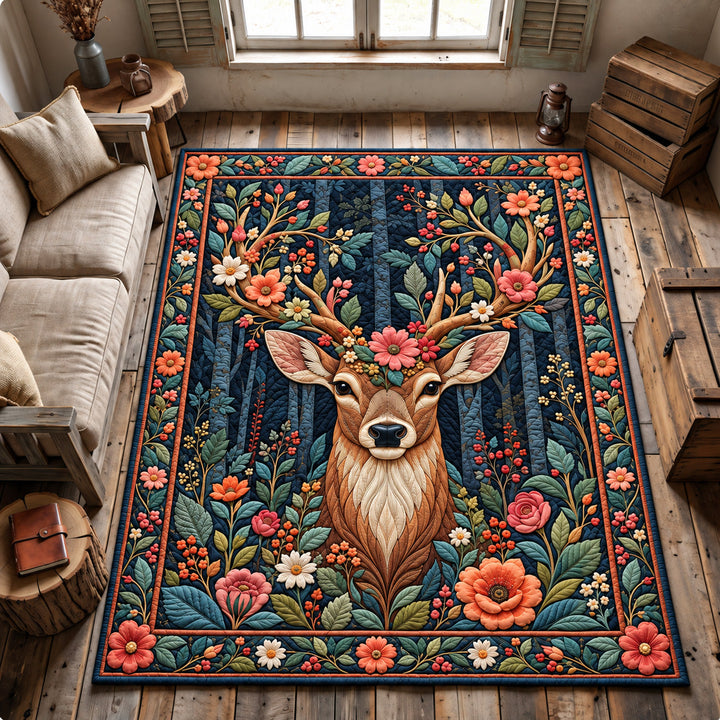 Floral Woodland Deer Area Rug