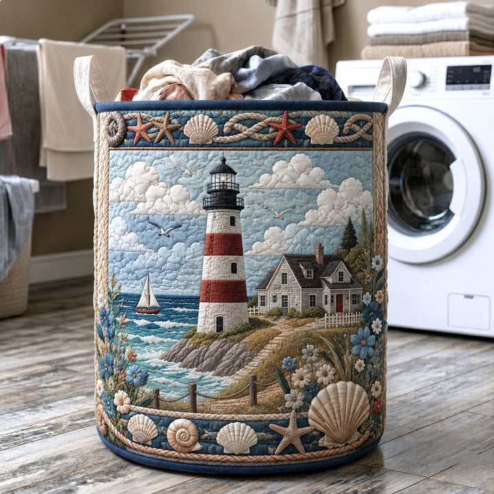 Lighthouse Haven Quilted Laundry Basket