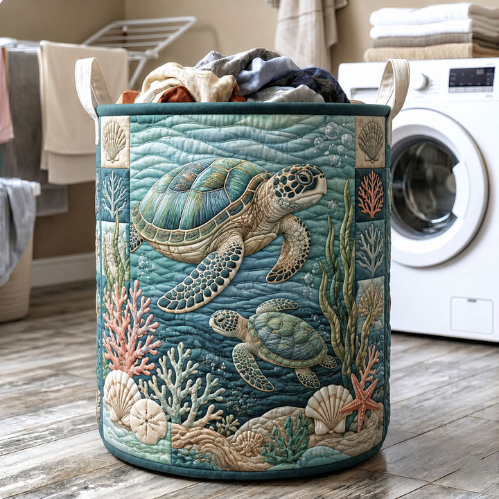 Sea Turtle Reef Quilted Laundry Basket