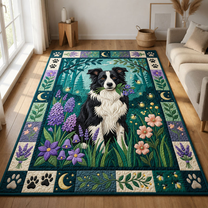 Border Collie Lavender Garden Area Rug