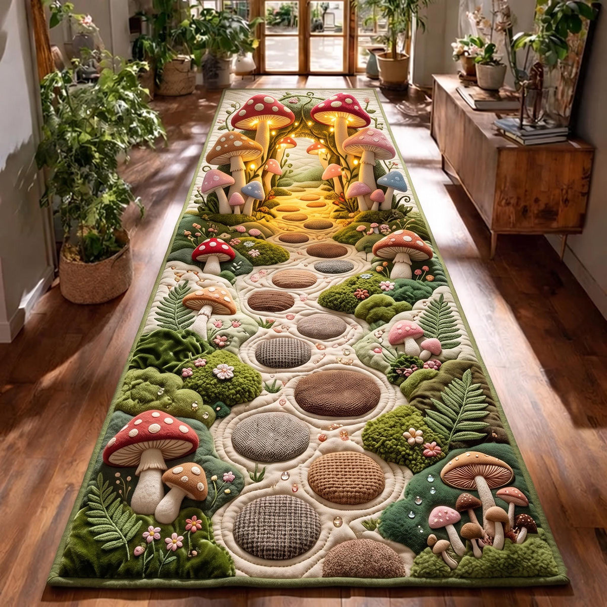 Mushroom Garden Path Runner Rug