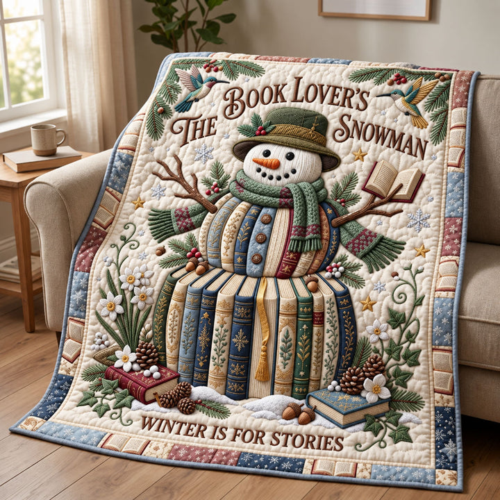 Book Snowman Quilted Blanket