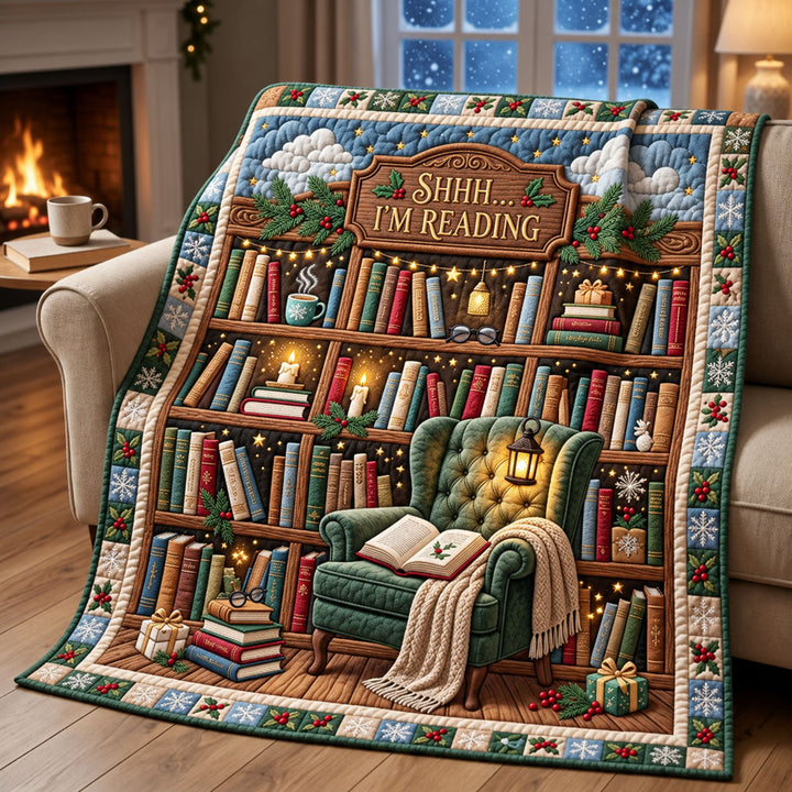Winter Library Quilted Blanket