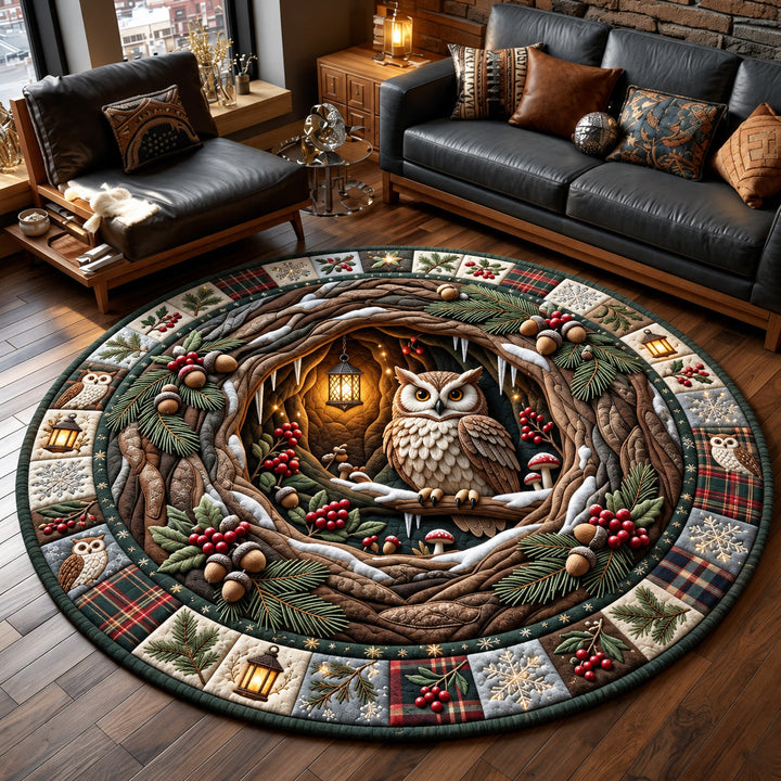 Woodland Owl Round Quilted Rug