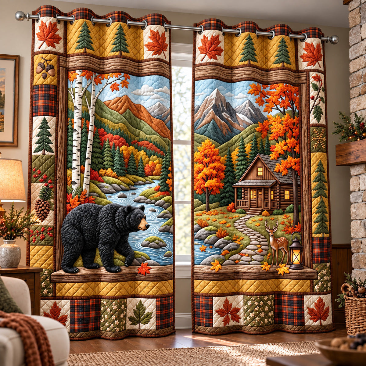 Autumn Bear Quilted Curtains
