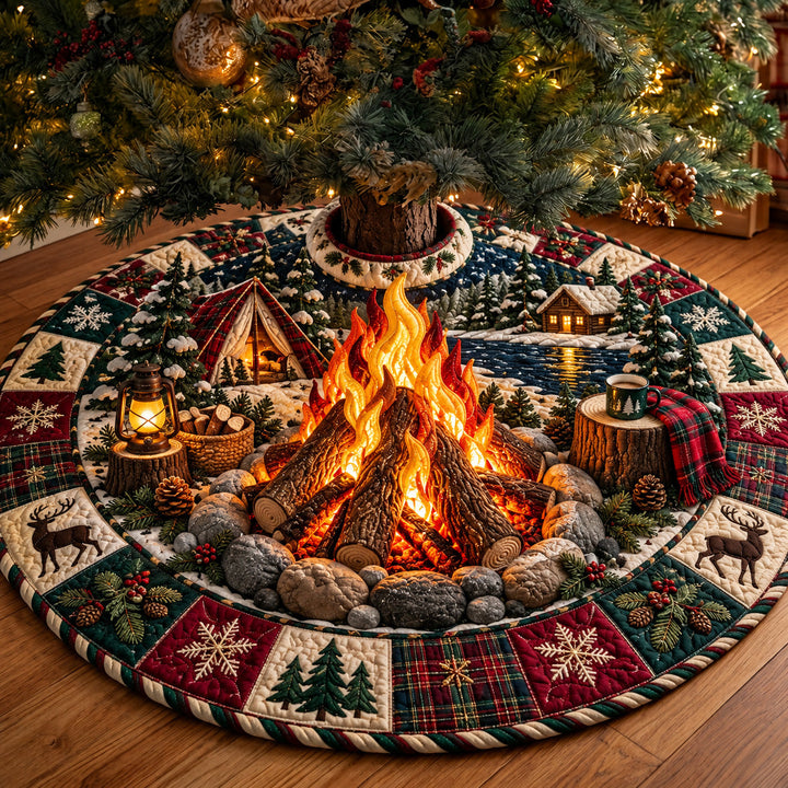 Forest Campfire Quilted Christmas Tree Skirt