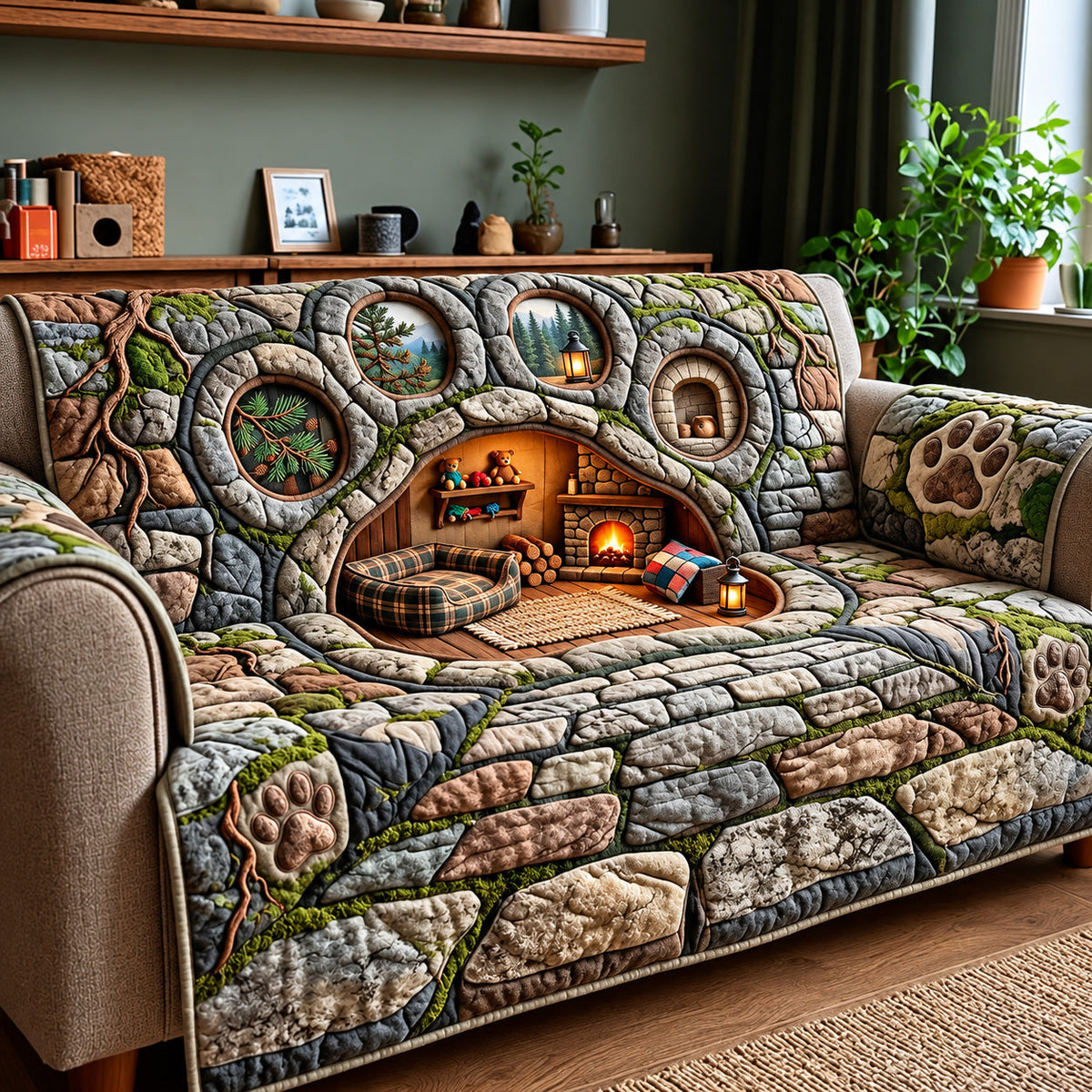Woodland Paw Quilted Sofa Cover