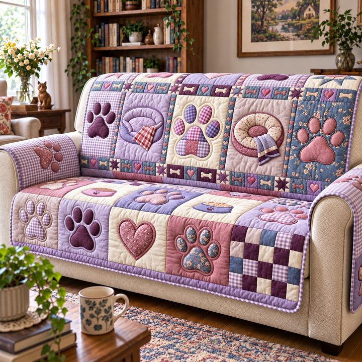 Lavender Paw Quilted Sofa Cover