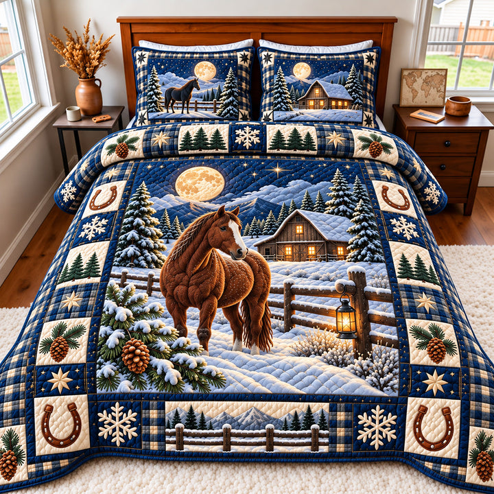 Moonlight Horse 3-Piece Quilted Bedding Set