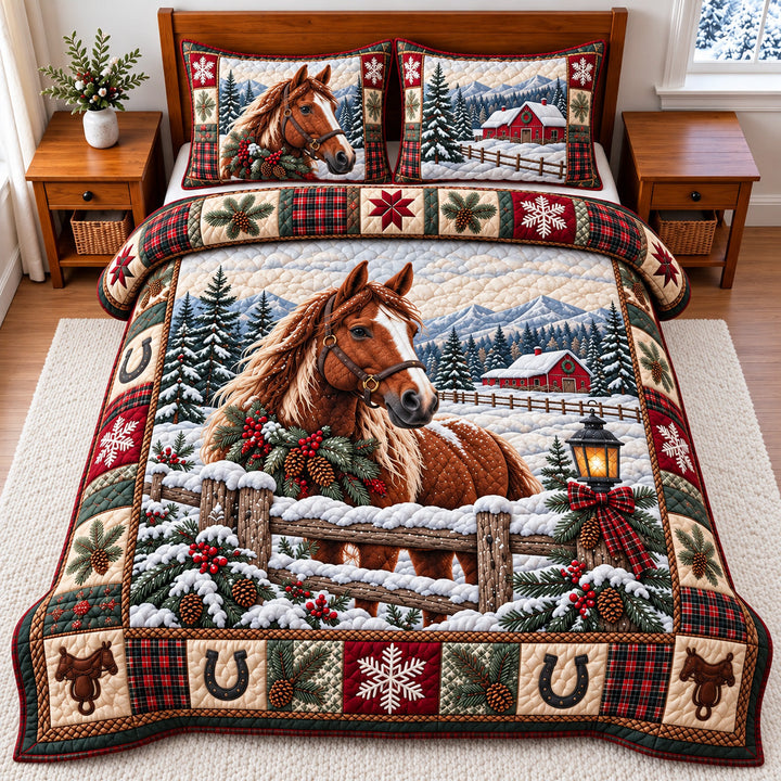 Rustic Horse 3-Piece Quilted Bedding Set
