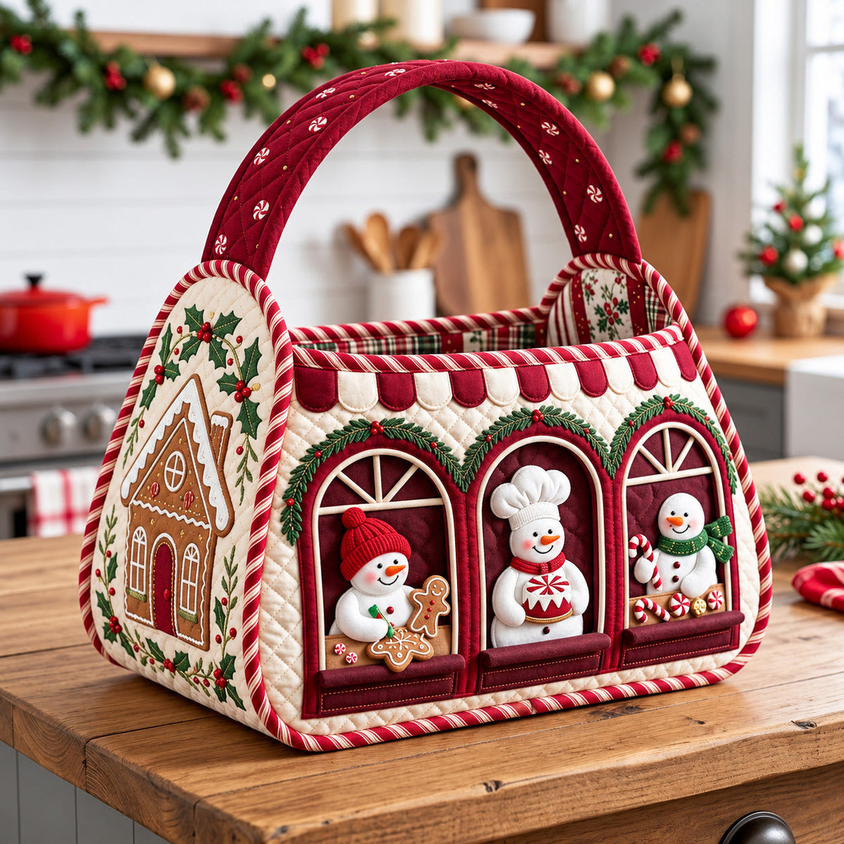 Gingerbread House Christmas Quilted Basket