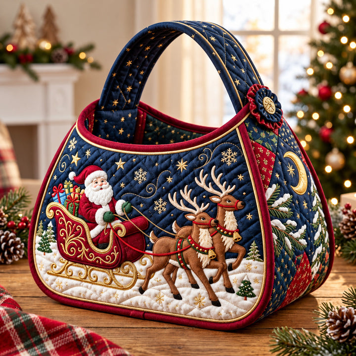 Santa's Sleigh Christmas Quilted Basket