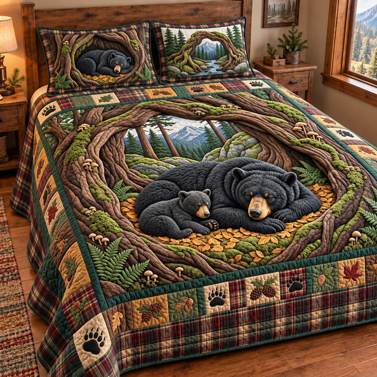 Woodland Bear Nest 3-Piece Quilted Bedding Set