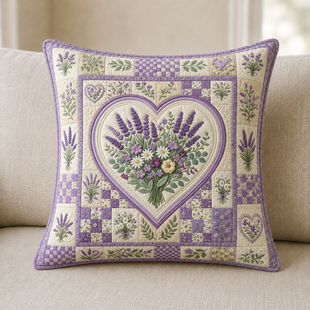 Floral Patchwork Quilted Pillow Case