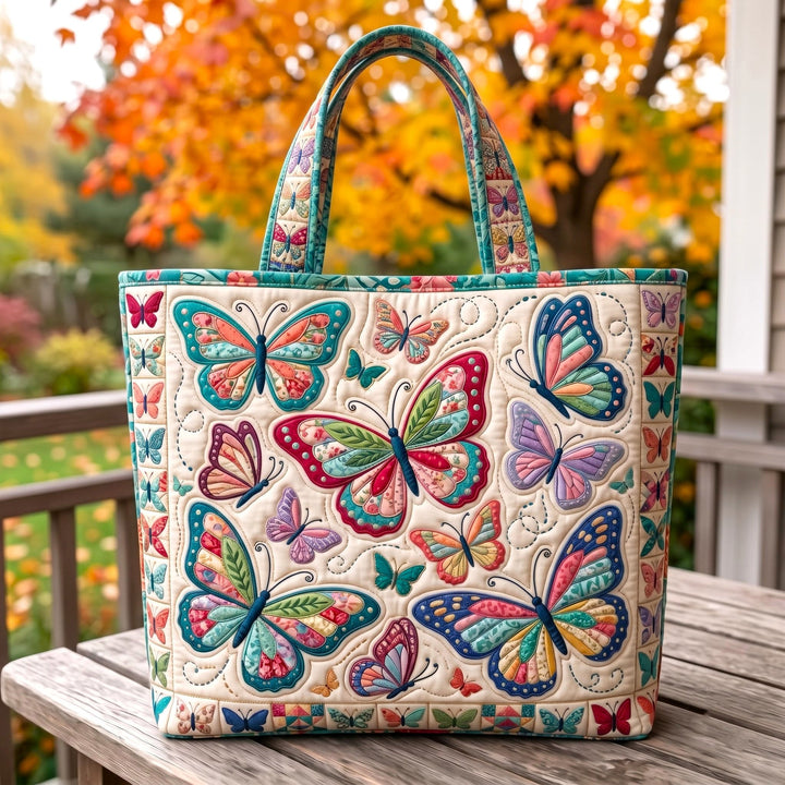 Butterfly Patchwork Quilted Tote Bag
