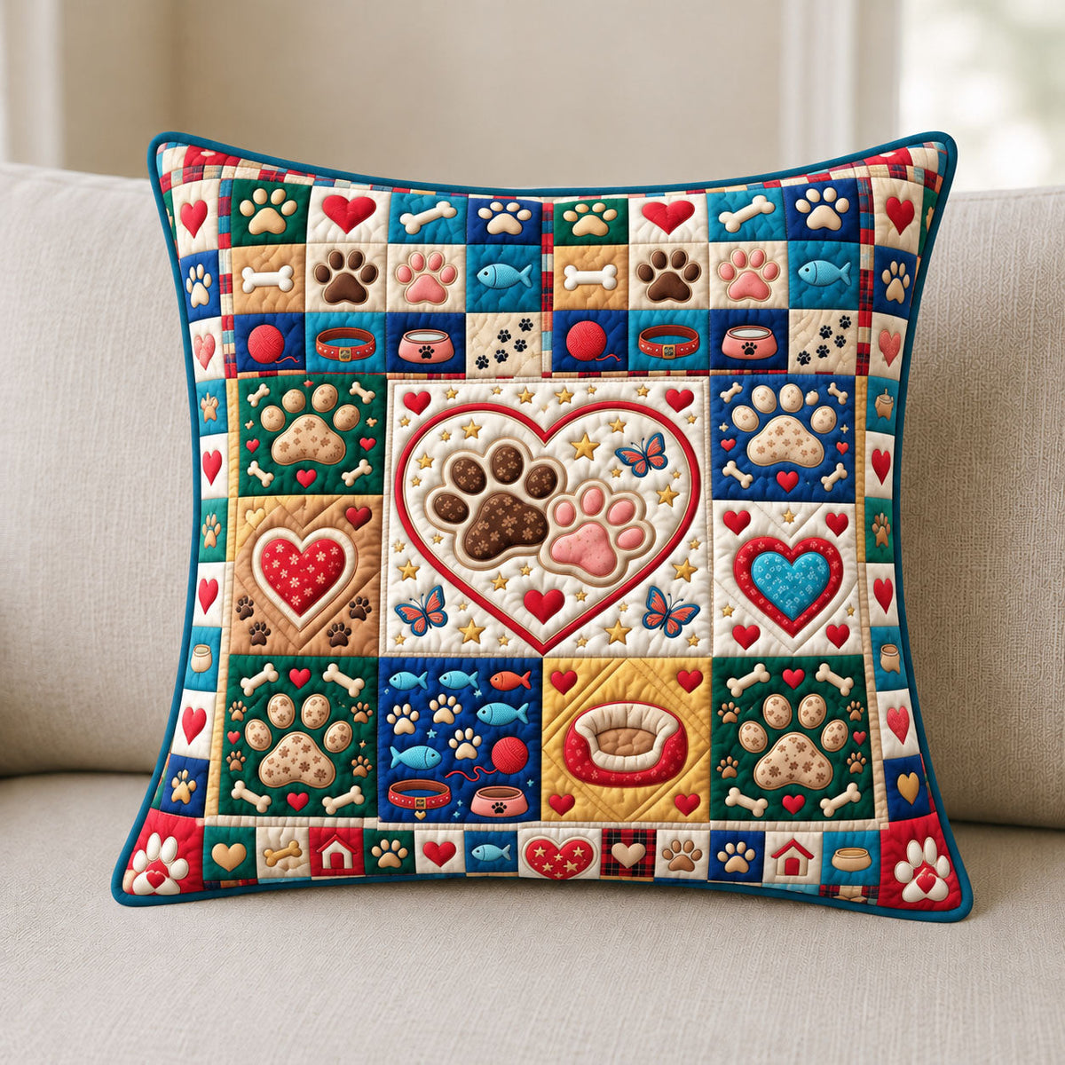 Paw Print Quilted Pillow Case