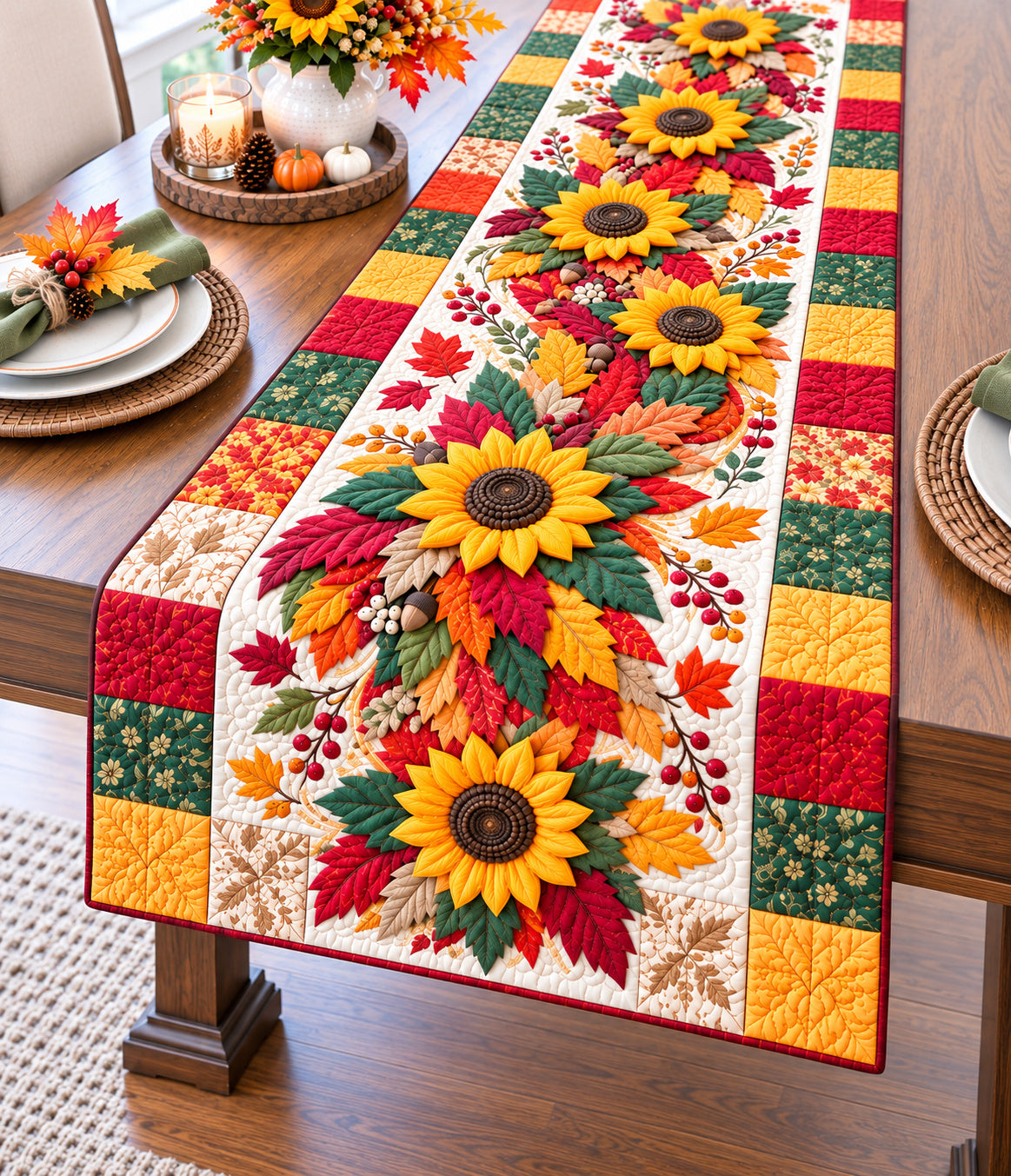 Autumn Sunflower Quilted Table Runner