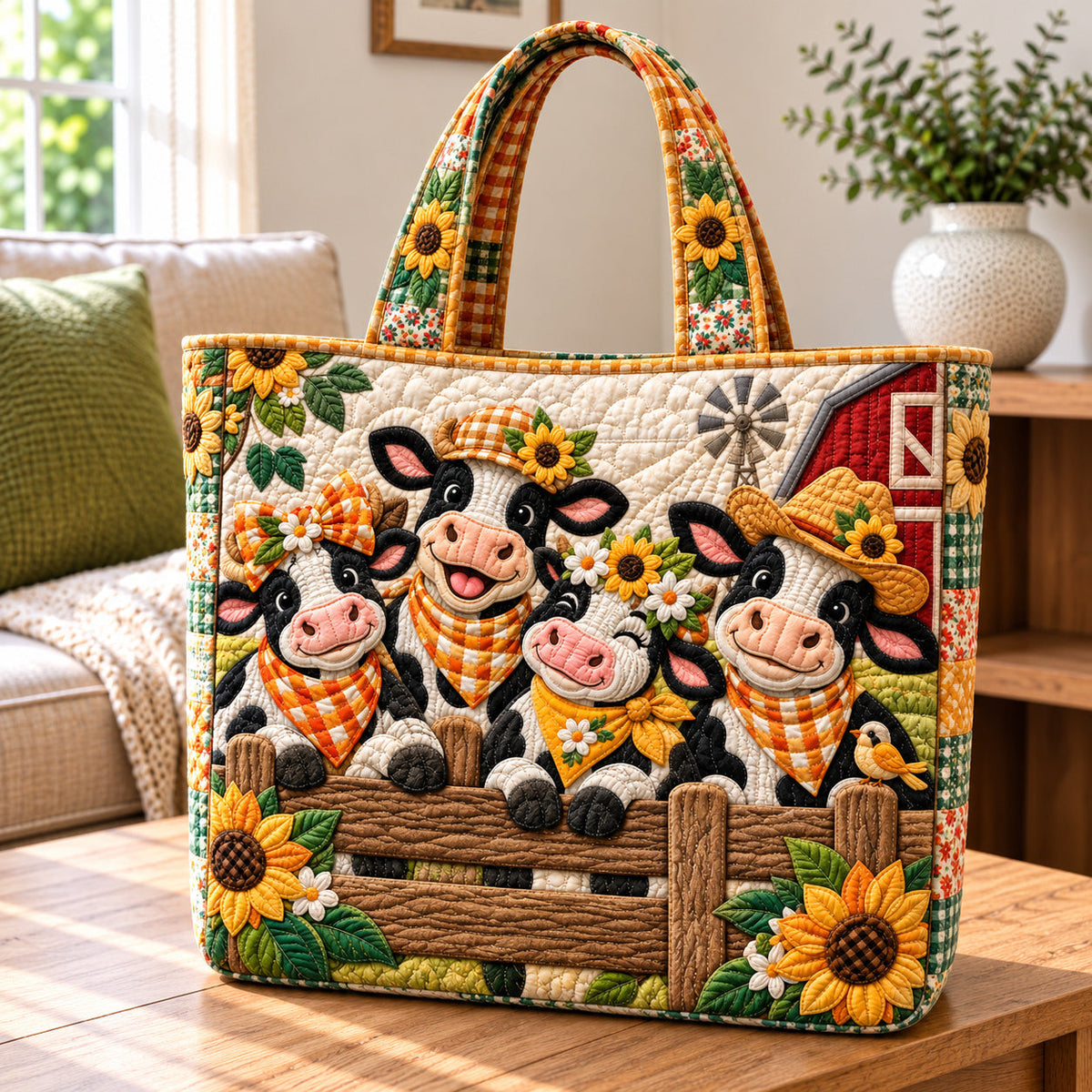 Happy Cow Quilted Tote Bag