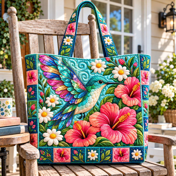 Floral Hummingbird Quilted Tote Bag