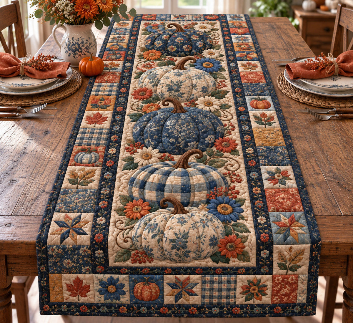 Pumpkin Patch Delight Quilted Table Runner