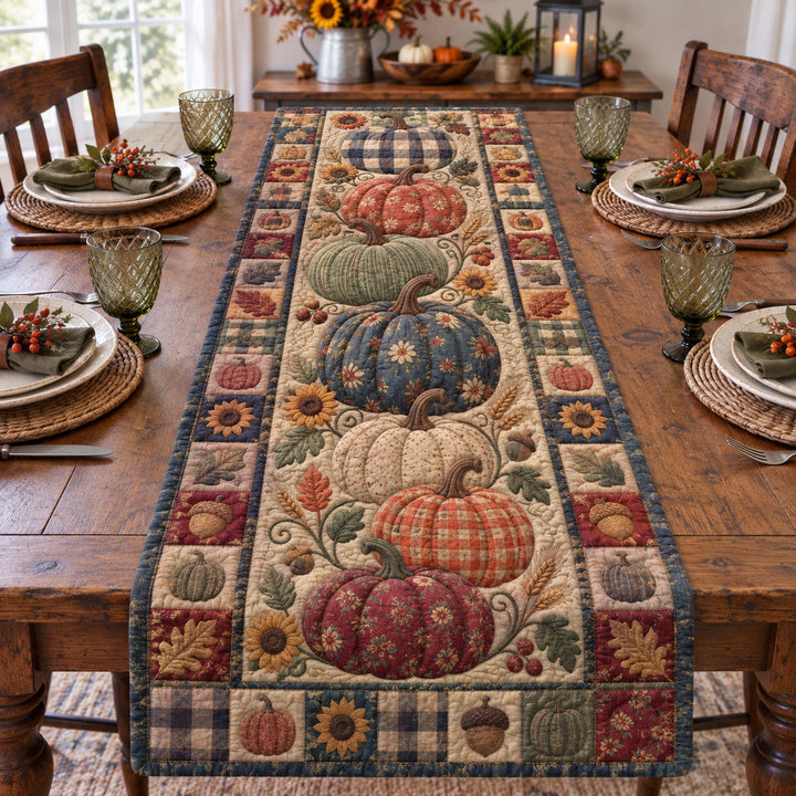 Vintage Pumpkin Whimsy Quilted Table Runner