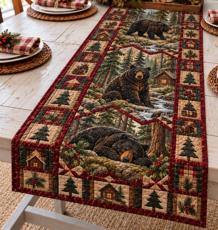 Woodland Bear Quilted Table Runner