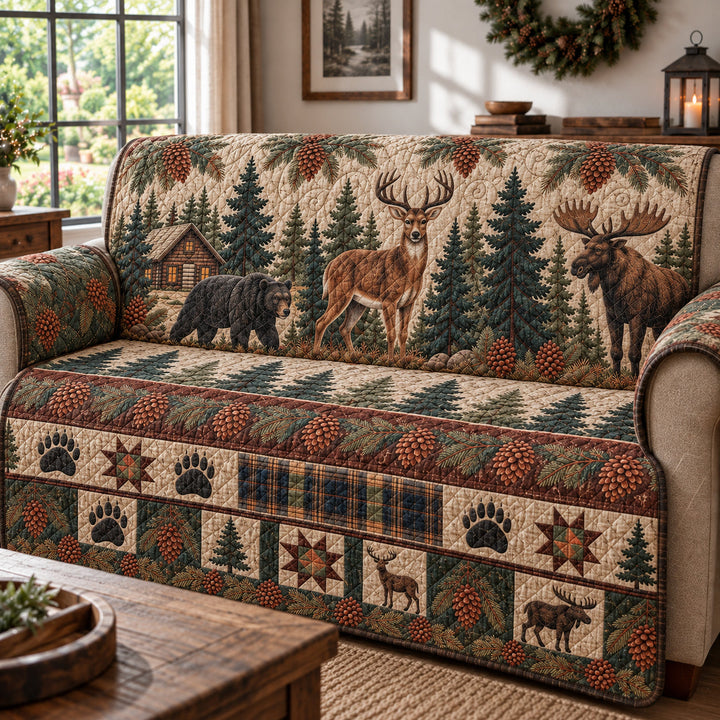 Rustic Forest Tapestry Quilted Sofa Cover