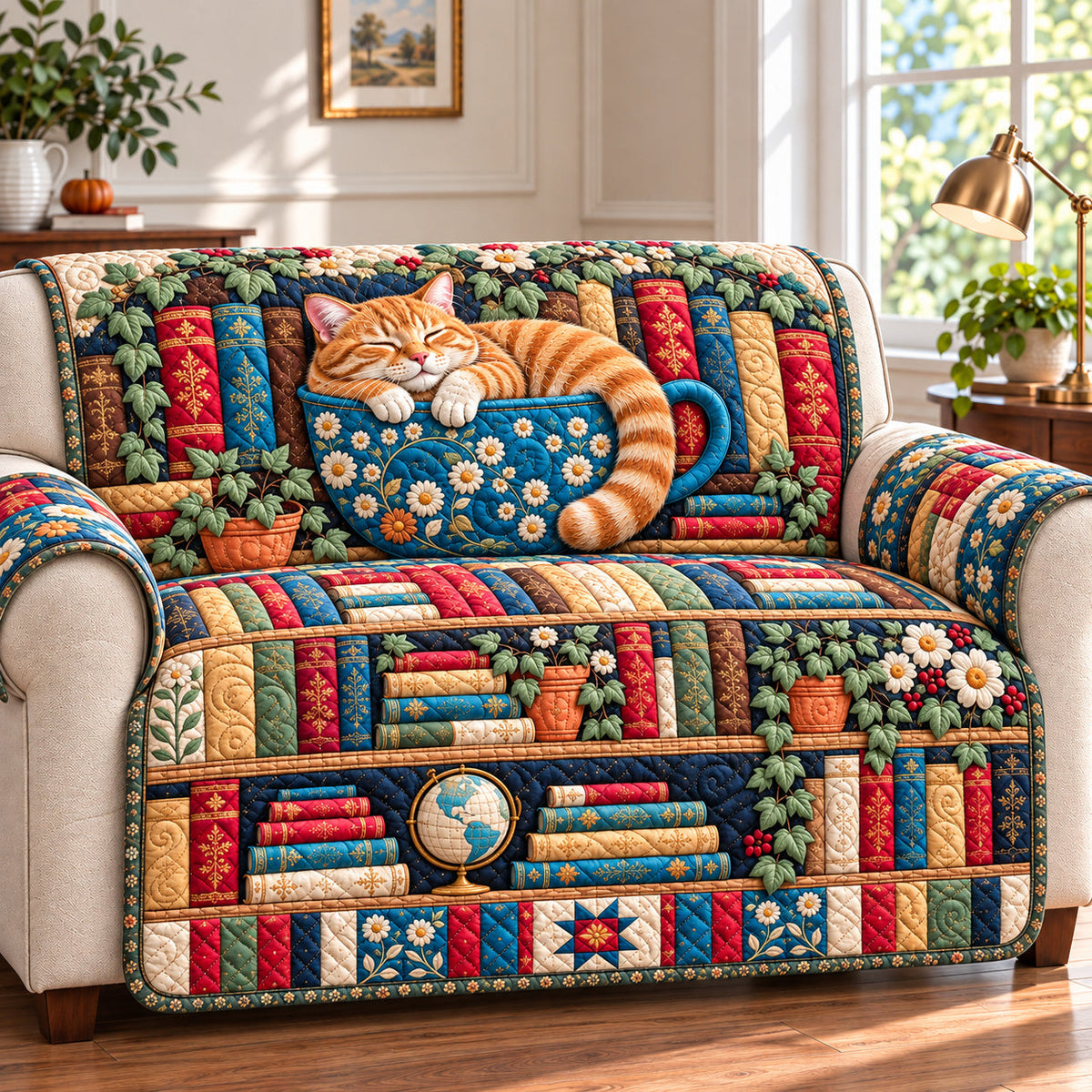 Cat Book Chronicles Quilted Sofa Cover