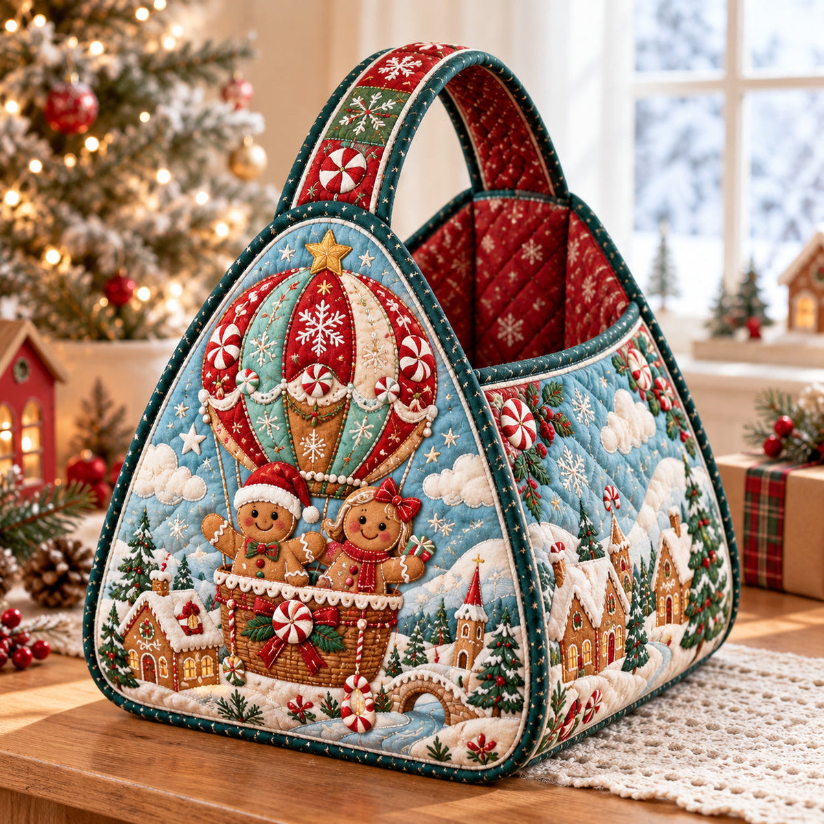 Gingerbread Holiday Magic Christmas Quilted Basket