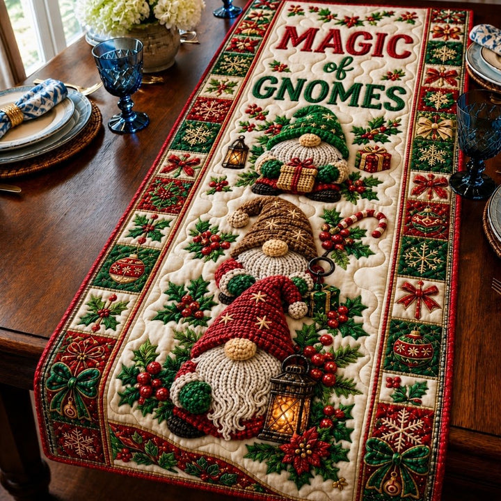 Winter Gnome Wonderland Quilted Table Runner