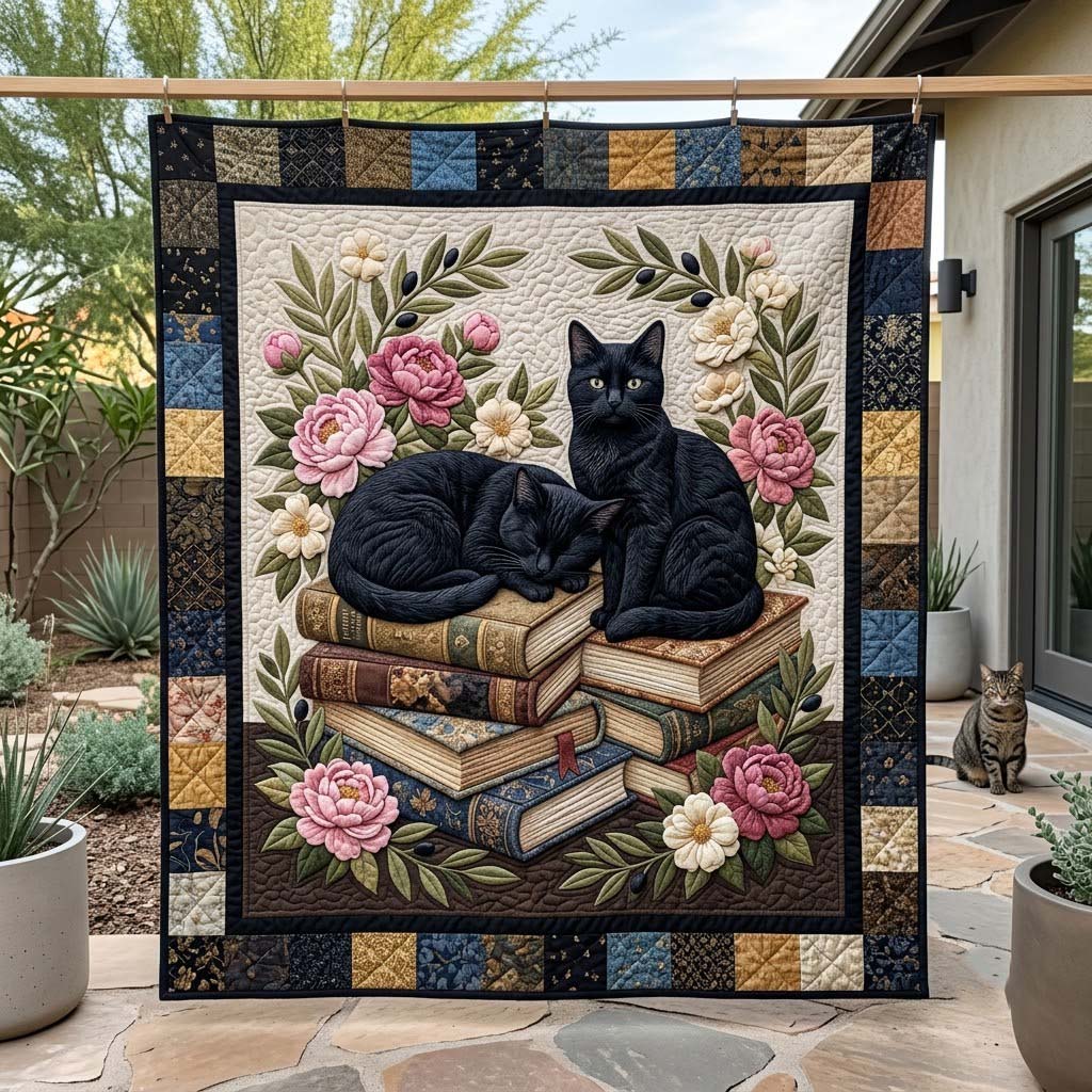Whiskers Between Pages Quilted Blanket