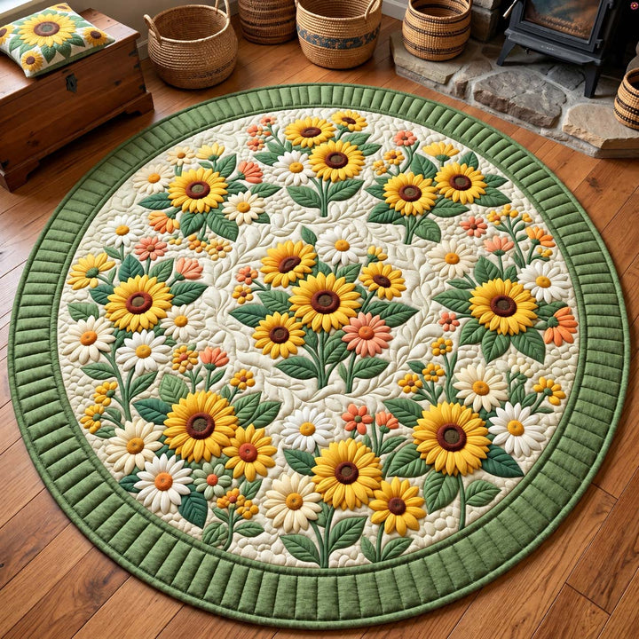 Sunflower Meadow Round Quilted Rug